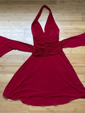 JS Boutique Red One-Shoulder Ruched Waist Fit & Flare Dress